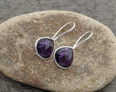 Amethyst Heart Earring, Amethyst Hydro Quartz 12mm Faceted Heart Shape Dangle Silver Gemstone Earring, 925 Sterling Silver Earring For Women